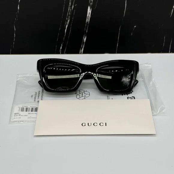 NEW GG1773S 001 GUCCI BLACK GREY CAT EYE WOMEN GUCCI SUNGLASSES - Picture 11 of 12